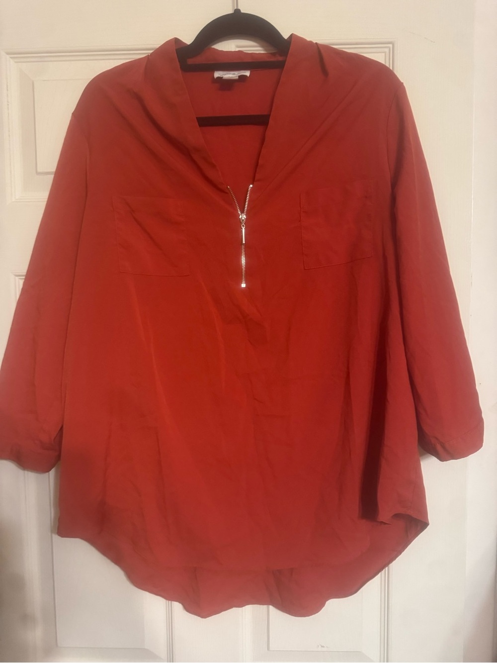 Women's Terracotta V-Neck Zip Front Blouse